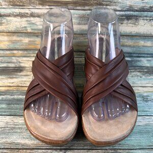 Dansko Womens Slide Sandals Size 10.5-11 Brown Leather Wedge Slip On Casual Shoe